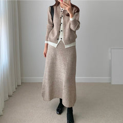 Knitted cardigan and skirt set