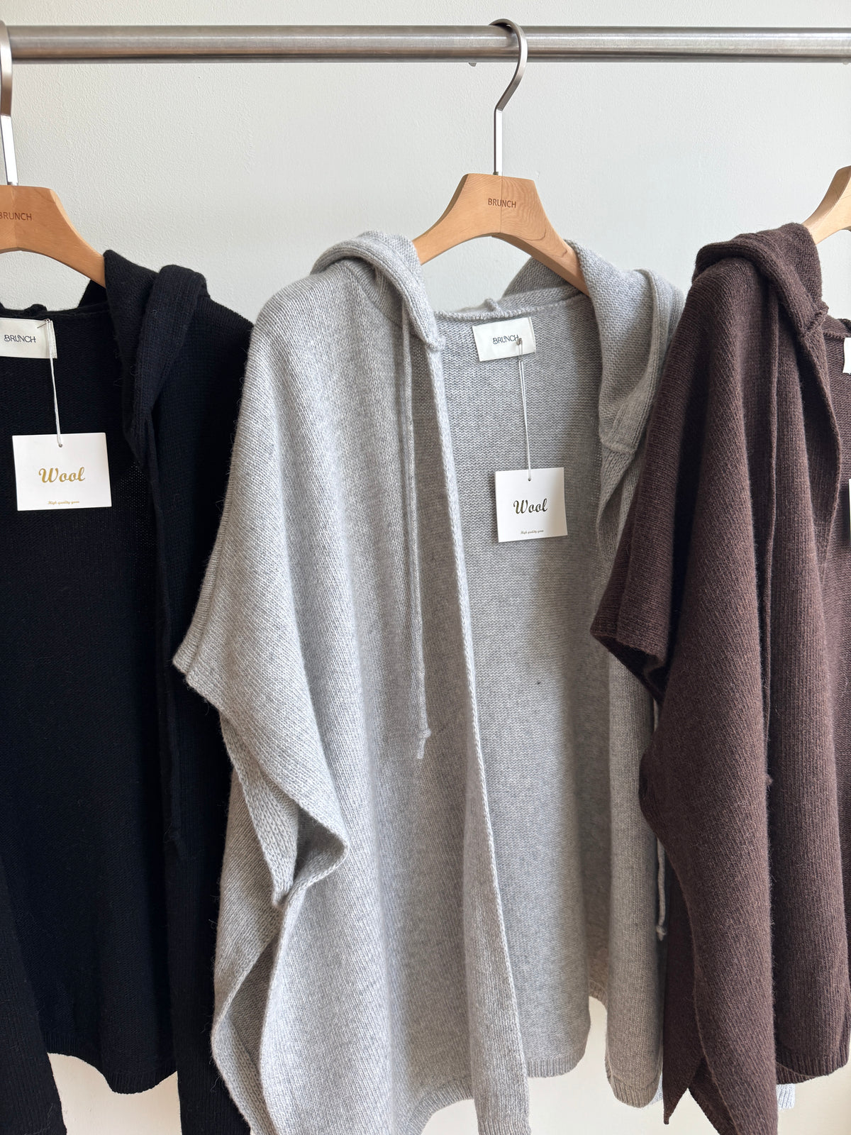 Fine wool hooded shawl knit / 파인울 후드 숄 니트