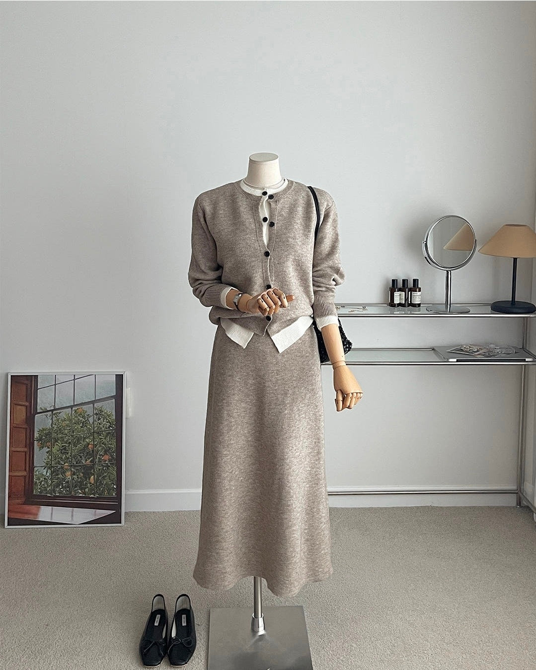 Knitted cardigan and skirt set